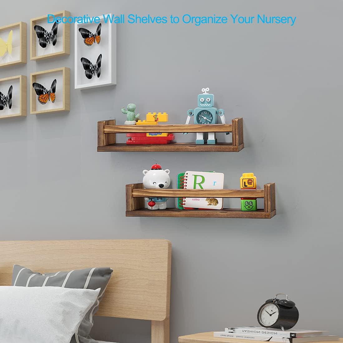 Juego de 2 estantes flotantes de madera para habitación de niños, estante de libros para guardería, estante de especias de cocina (marrón oscuro,