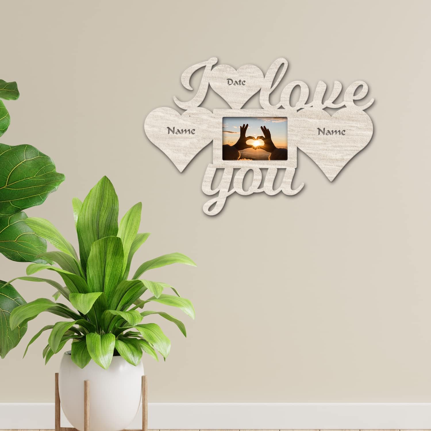 Marco de fotos personalizado con texto en inglés “I love you”, arte de madera con nombre personalizado, regalos para el día de San Valentín para él
