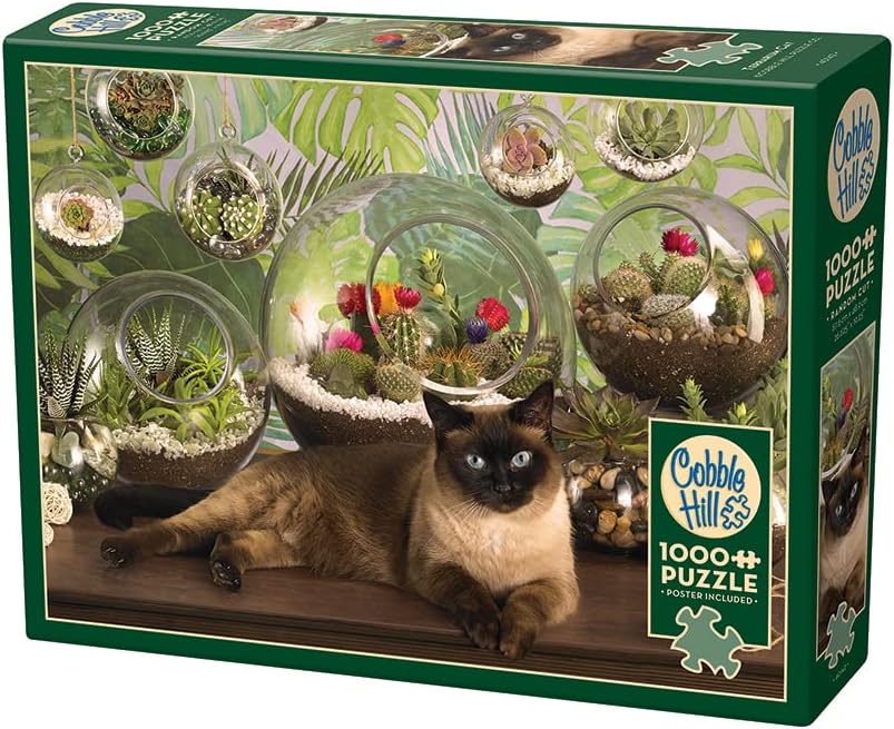 Cobble Hill – Rompecabezas de 1000 piezas, gato terrario, póster de muestra incluido