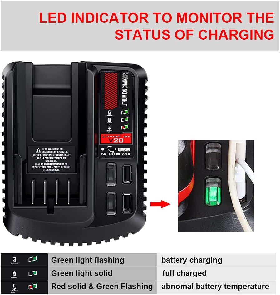 Cargador rápido de batería V20 CMCB104, WaxPar CMCB104, cargador de batería compatible con Craftsman V20 batería de litio CMCB204 CMCB202 CMCB201