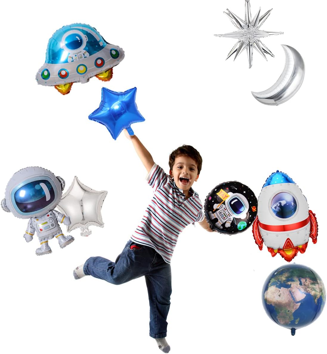 Finypa 12 globos de aluminio de astronauta con temática espacial, suministros de fiesta de cumpleaños del espacio exterior, globos de galaxia para