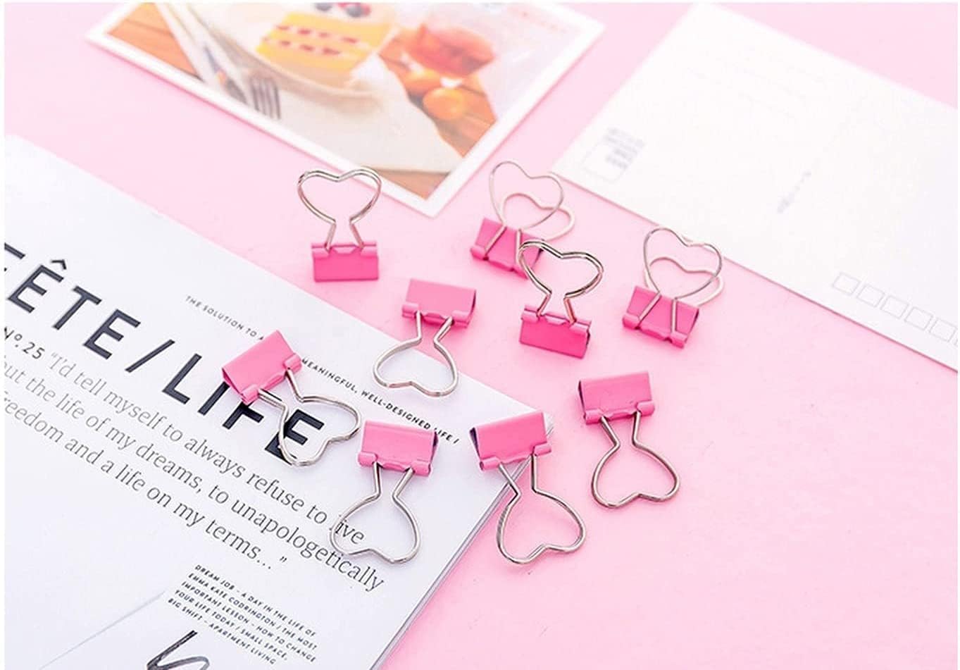 Clip rosa con forma de corazón ahuecado para carpeta de metal, para notas, suministros de oficina, abrazaderas de papel, carpetas, clips para
