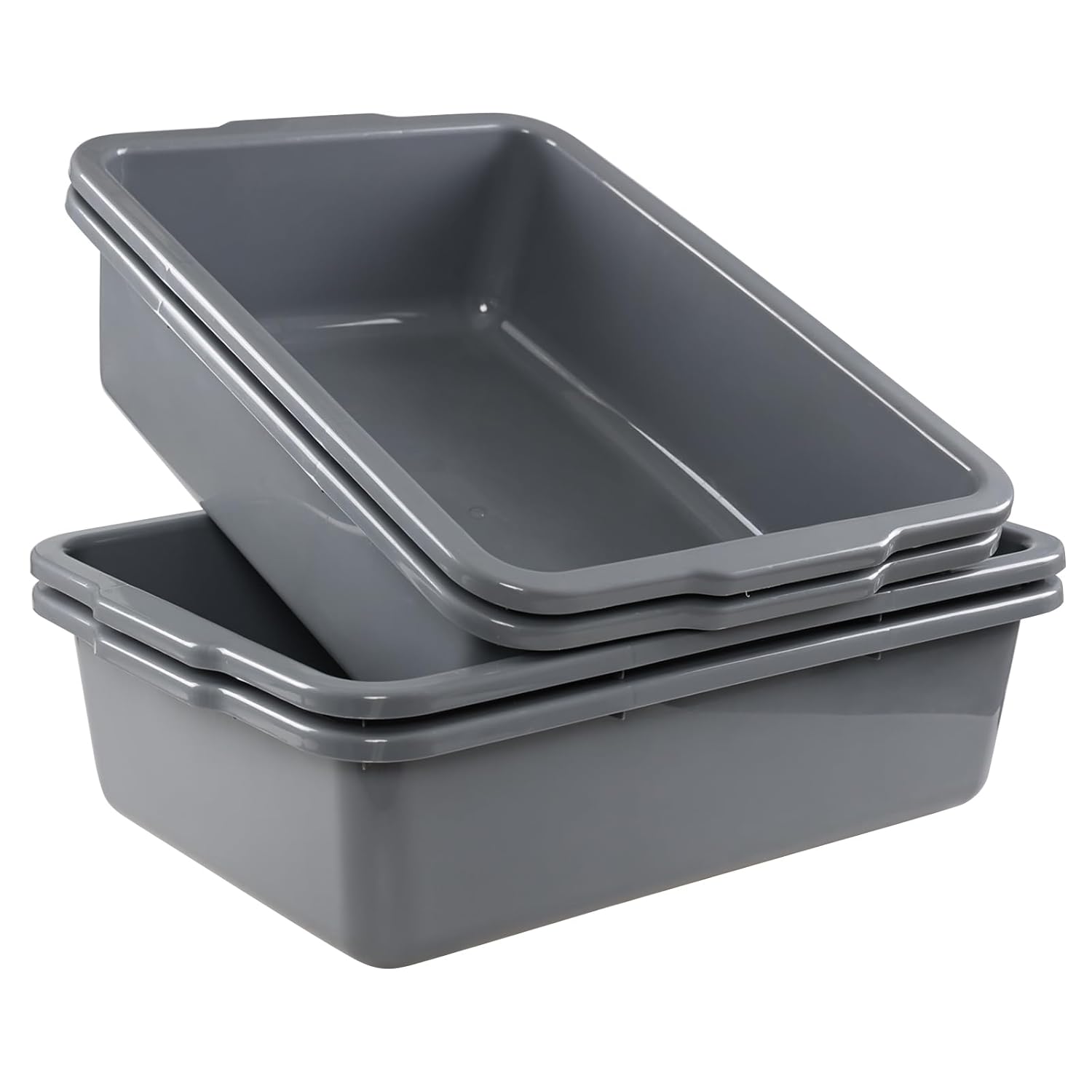 Paquete de 4 cajas de autobús comerciales, 23 L de plástico, color gris