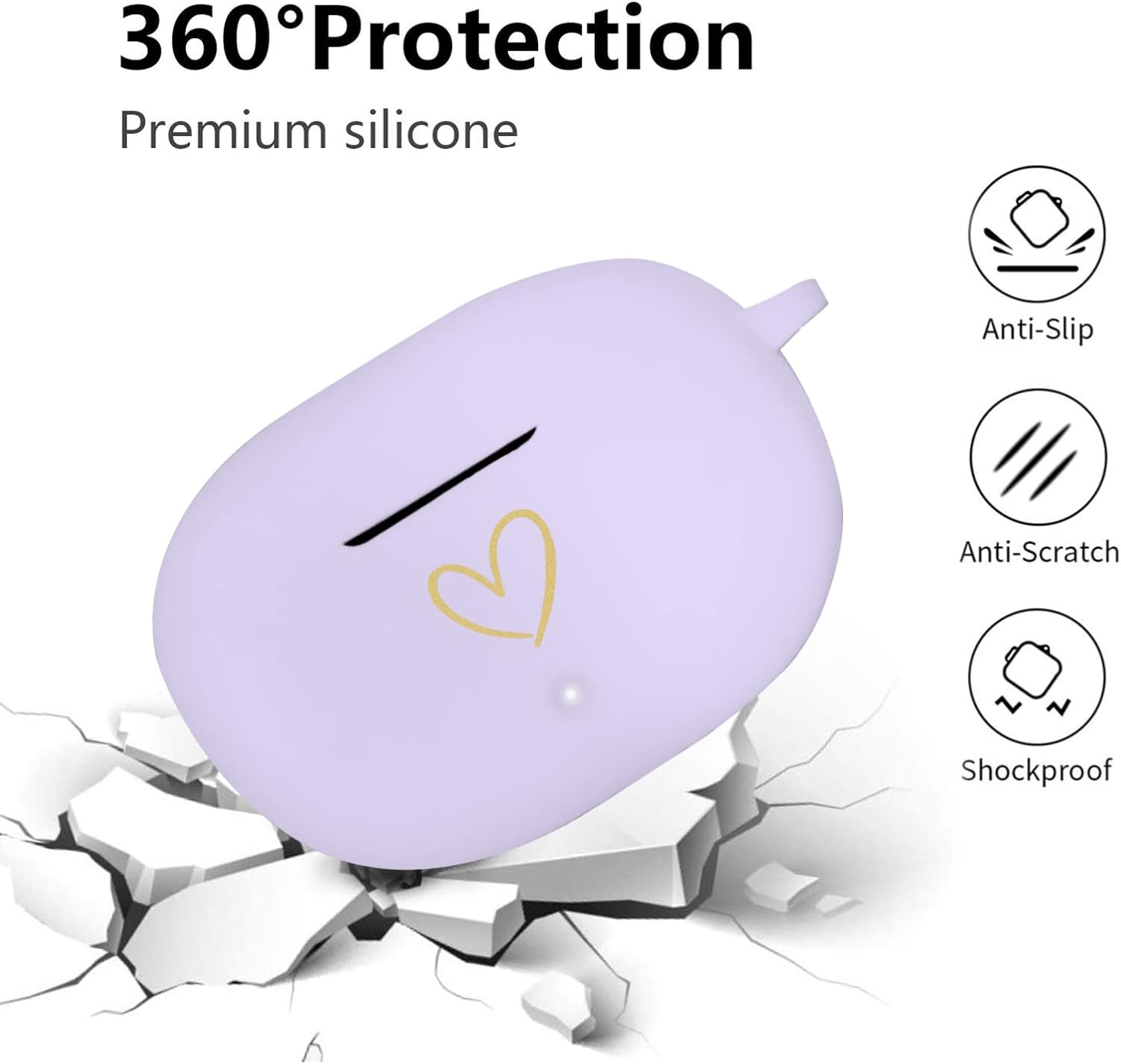 Compatible con Beats Studio Buds 2021, funda de silicona suave con patrón de corazón dorado para Beats Studio Buds con bonito llavero de mariposa