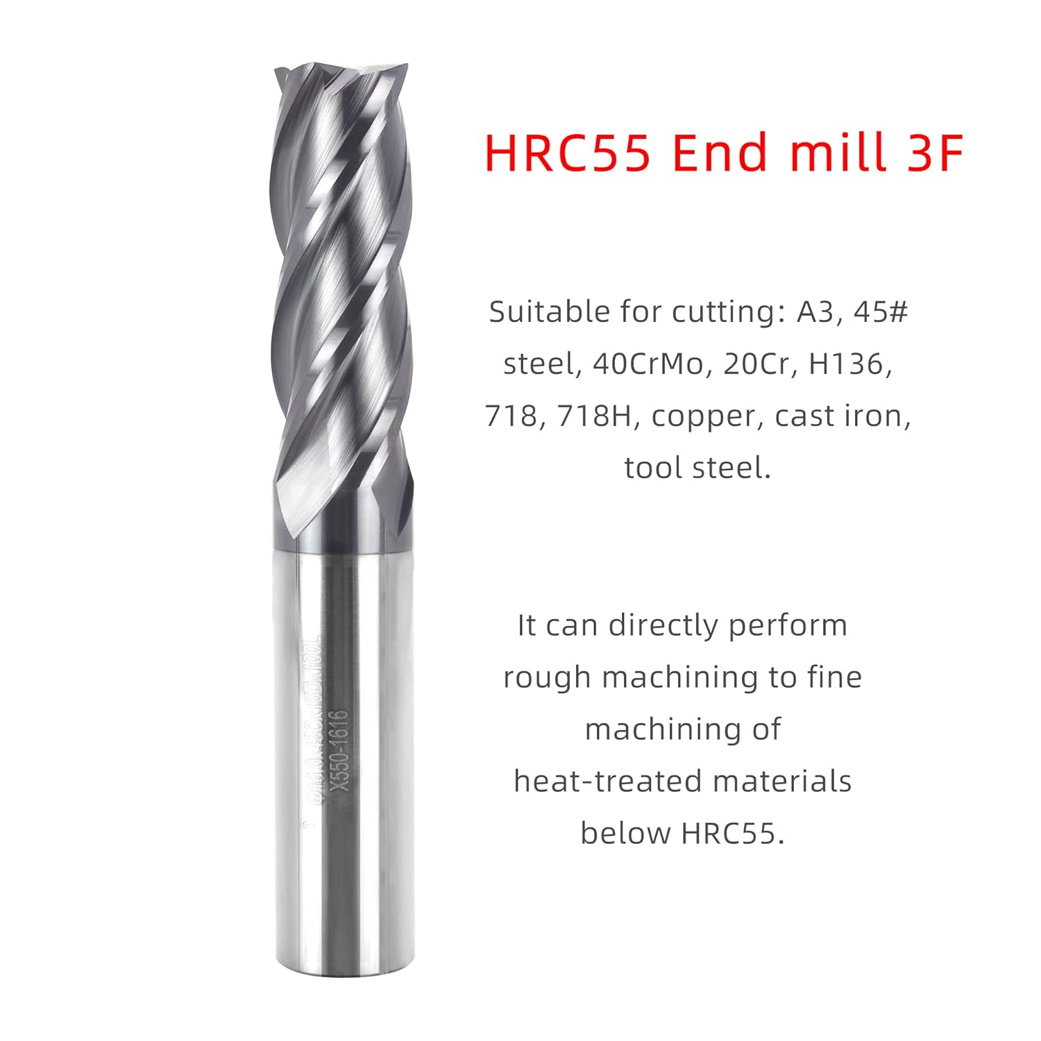 HRC55 Fresas de extremo de carburo sólido Set de fresadora de grabado Fresadora CNC Router Bits para maderaaluminiocobreacero 0.118 in (3 piezas)