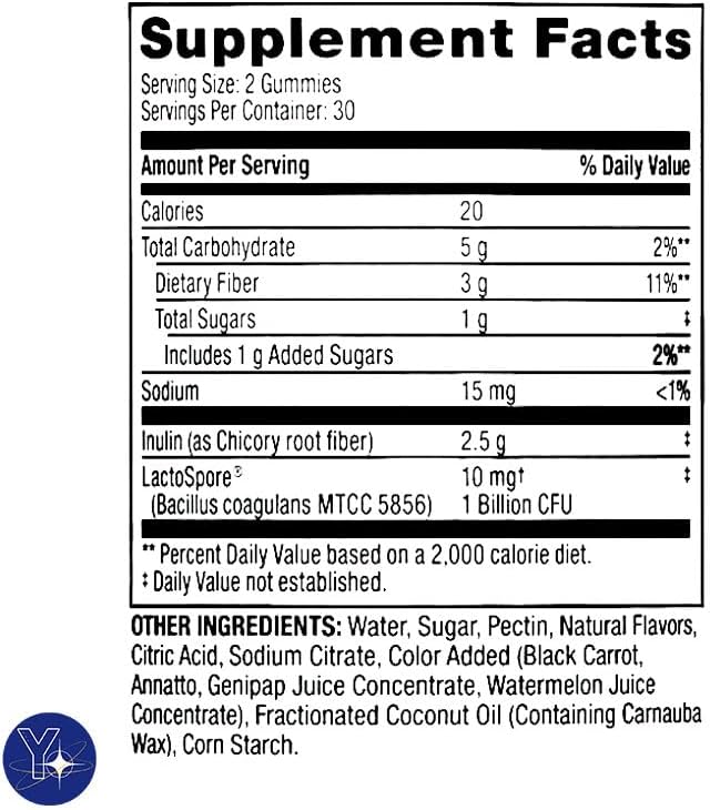 Suplemento probiótico de inulina para niños, gomitas vegetarianas Spring Valley, frutas surtidas, 60 unidades y marcapáginas de regalo YOLOMOLO