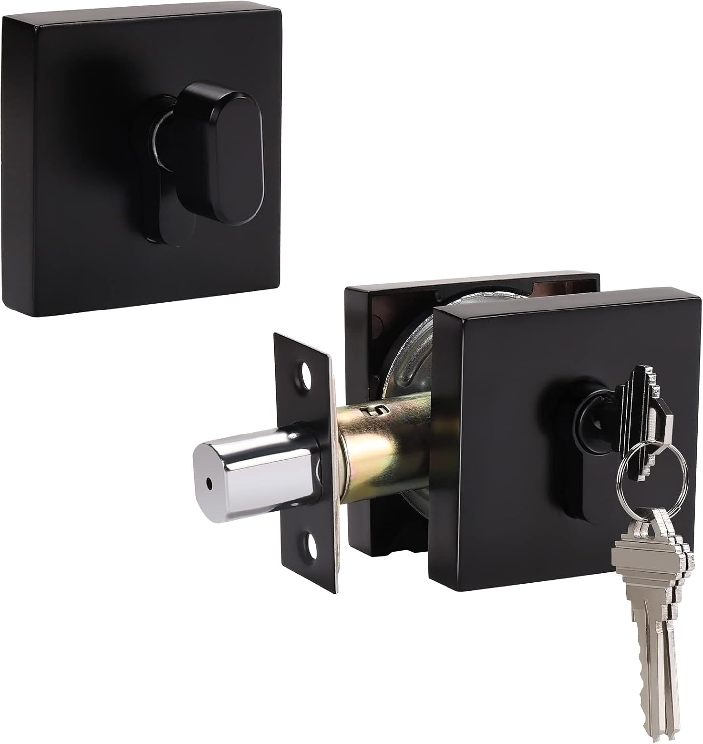 KNOBWELL Cerradura cuadrada contemporánea de un solo cilindro para puerta de entrada de puerta delantera, cerradura de puerta delantera con llave