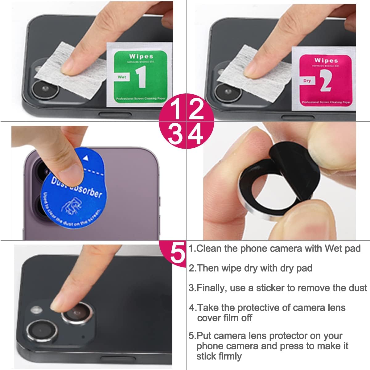 Tomonobu Protector de lente de cámara para iPhone 14iPhone 14 Plus, protector de pantalla de vidrio templado 9H, anillo individual de metal para