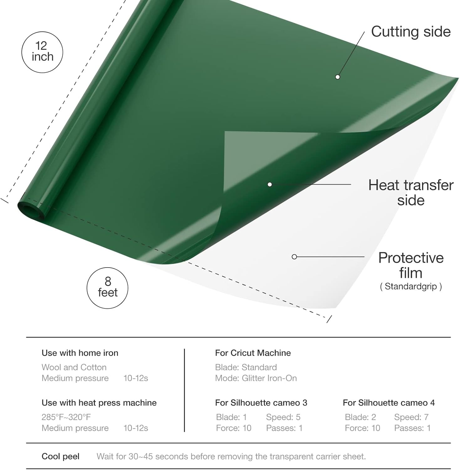 Xinart Rollo de vinilo verde militar para planchar de 12 x 8 pies, vinilo de transferencia de calor para camisas, vinilo HTV verde militar, fácil de