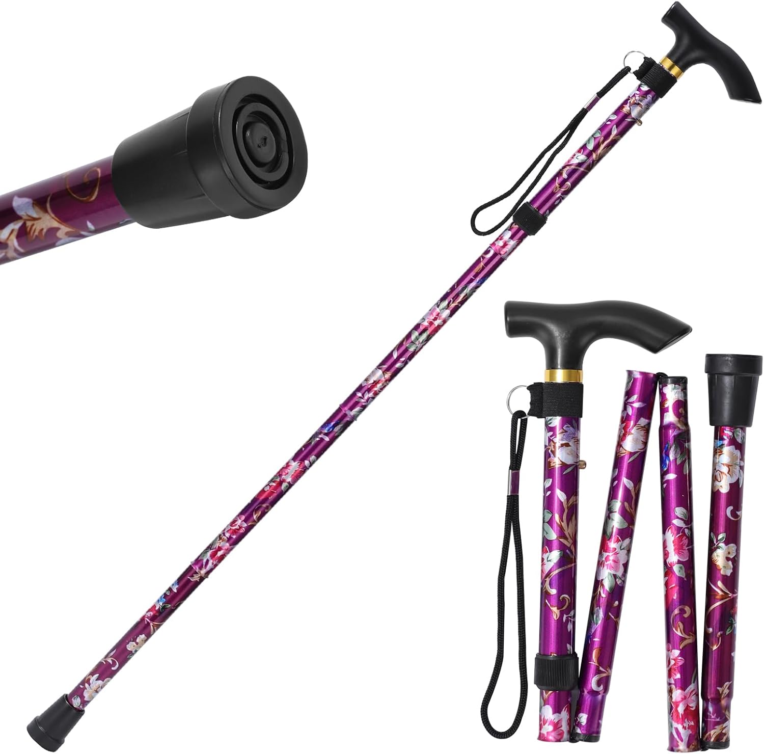 Walking Cane ANCKNE Cane para mujer  Ligero, altura ajustable de 5 niveles y bastones plegables de aluminio para personas mayores  Mango ergonómico