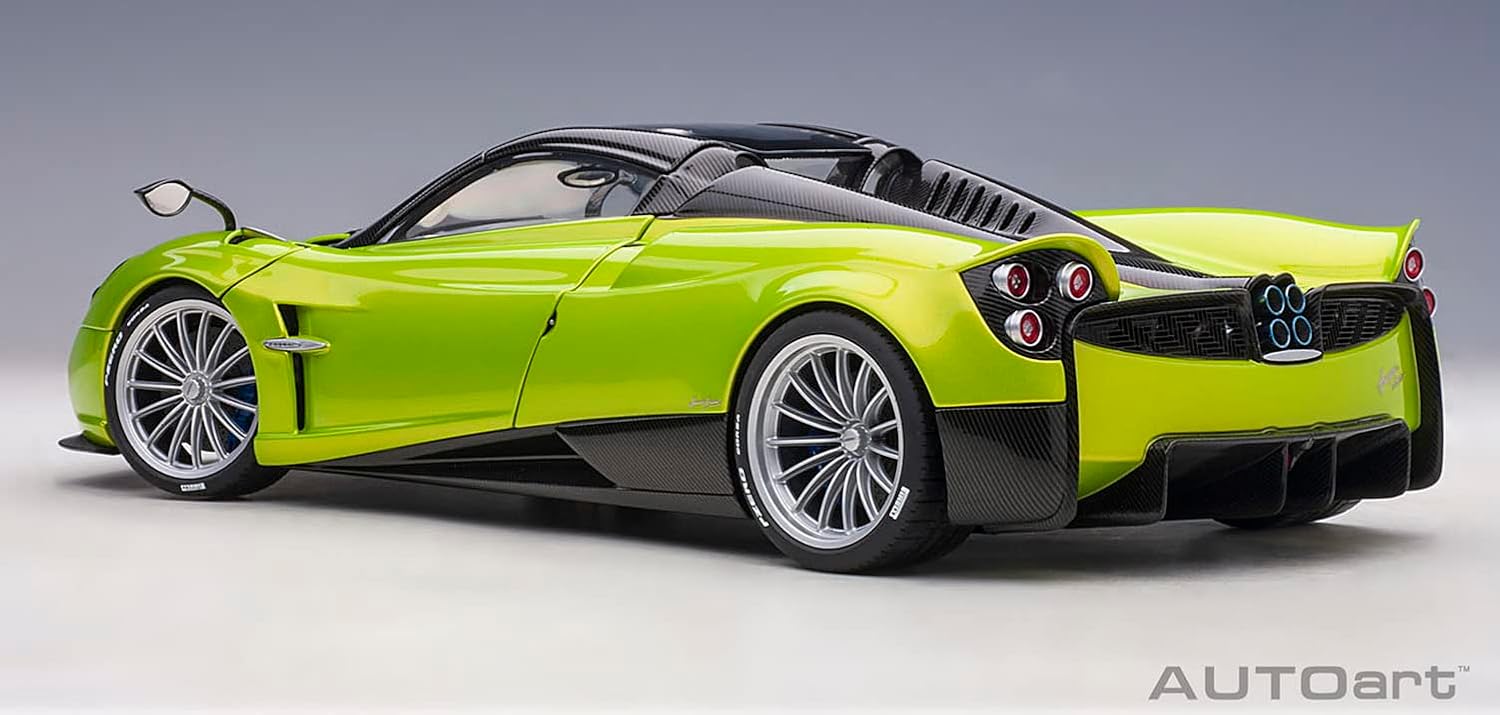 Pagani Huayra Roadster Verde Firenze Verde Metálico y Carbono con Equipaje Set 118 Modelo Coche por Autoart 78288