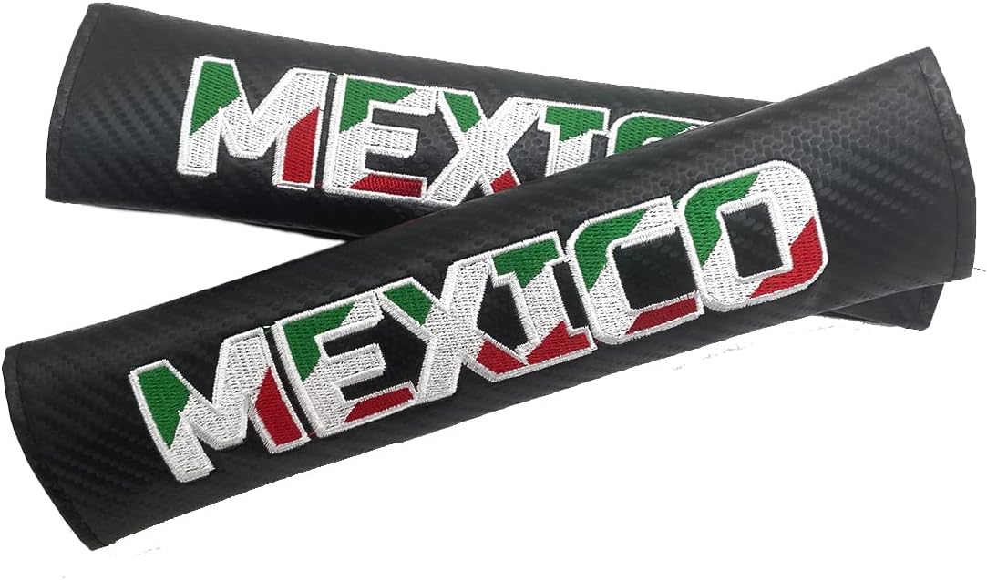 2 fundas para cinturón de seguridad, almohadillas de hombro para bandera de México, decoración de bandera de México, accesorios interiores de