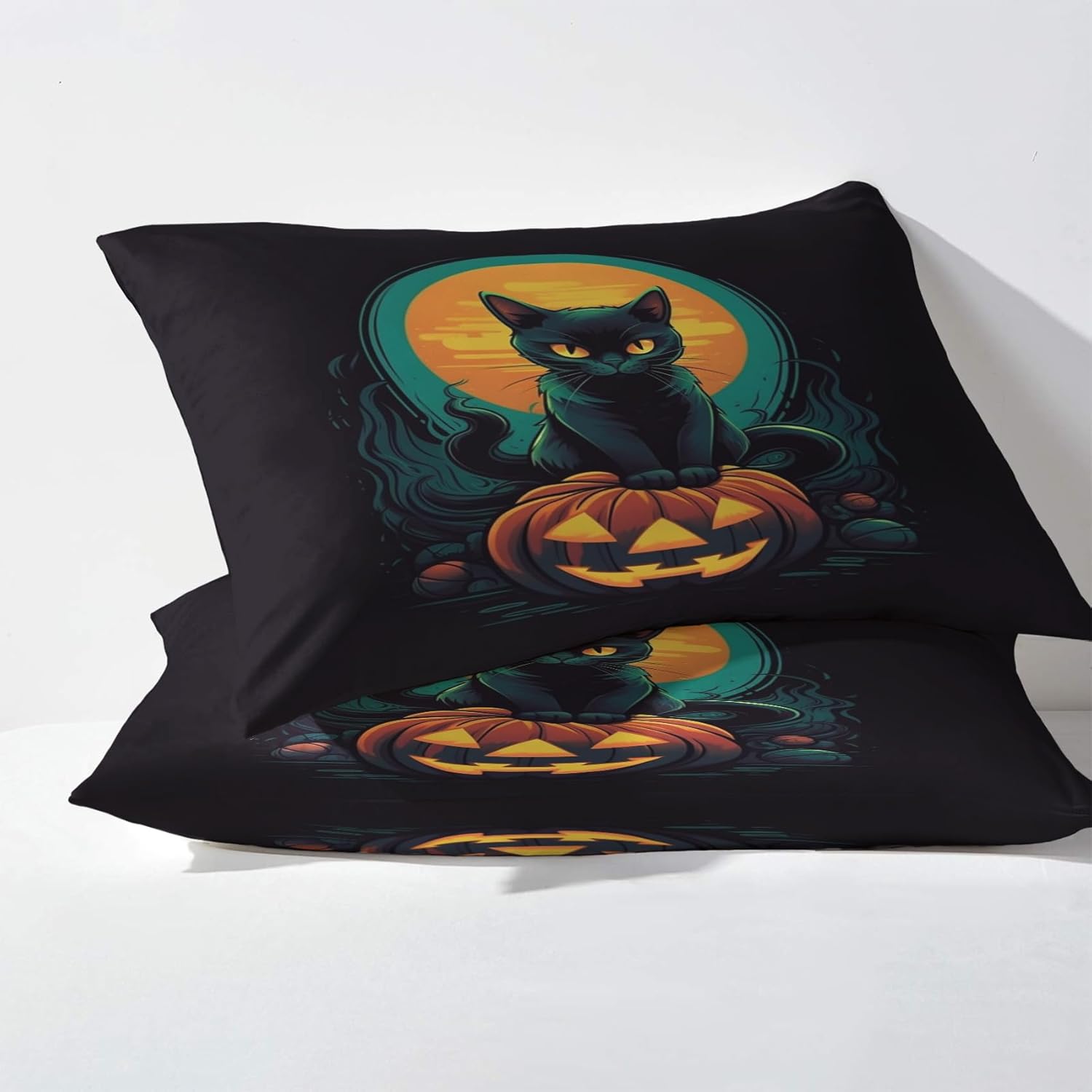 Sábanas de Halloween divididas tamaño King para cama ajustable, sábanas de calabaza de gato negro, sábanas y juego de 5 piezas, microfibra suave con