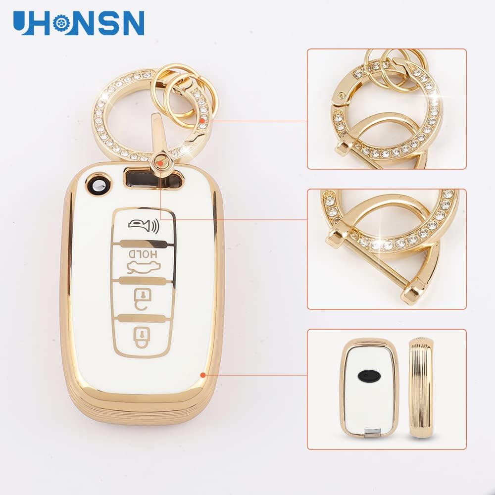 UHONSN Funda para llave de Hyundai y Kia de TPU suave con llavero para mujeres, protector compatible con Elantra GT, Genesis, Santa Fe, Veloster,