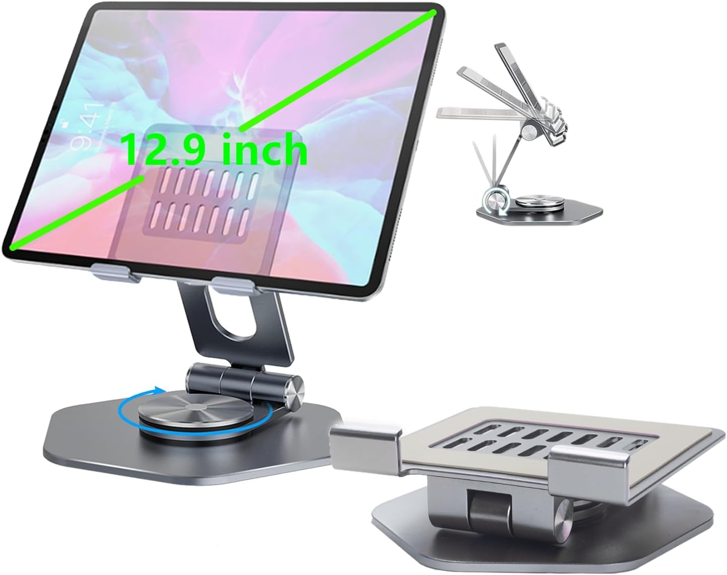 Soporte de escritorio plegable para teléfono y tableta, rotación de 360, soporte portátil ajustable de metal de aluminio, compatible con todos los
