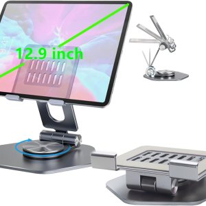 Soporte de escritorio plegable para teléfono y tableta, rotación de 360, soporte portátil ajustable de metal de aluminio, compatible con todos los Soporte de escritorio plegable para teléfono y tableta, rotación de 360, soporte portátil ajustable de metal de aluminio, compatible con todos los