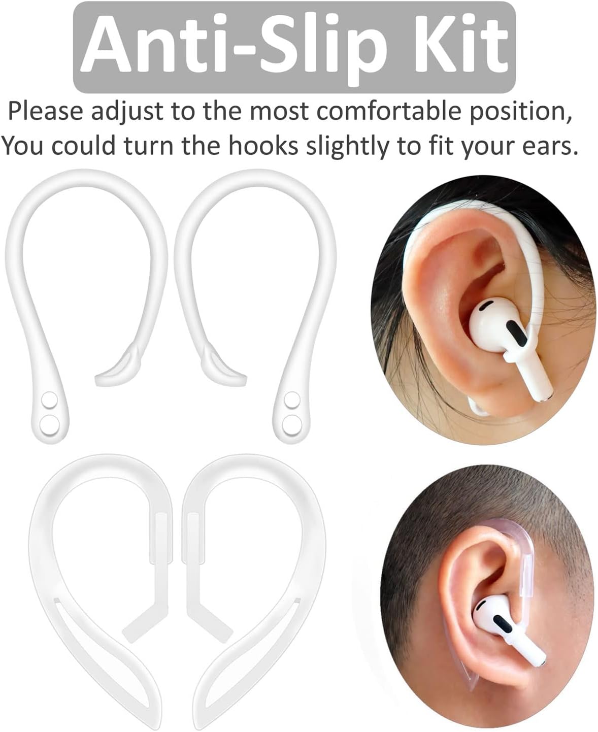 4 pares de ganchos para las orejas compatibles con AirPods Pro 2 2022, ganchos antideslizantes en forma de C y rotación de 360 grados de longitud