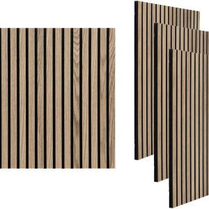 4 paneles acústicos de listones de madera 3D para decoración de paredes interiores, panel de madera estriada, tablero trasero de fieltro 4 paneles acústicos de listones de madera 3D para decoración de paredes interiores, panel de madera estriada, tablero trasero de fieltro