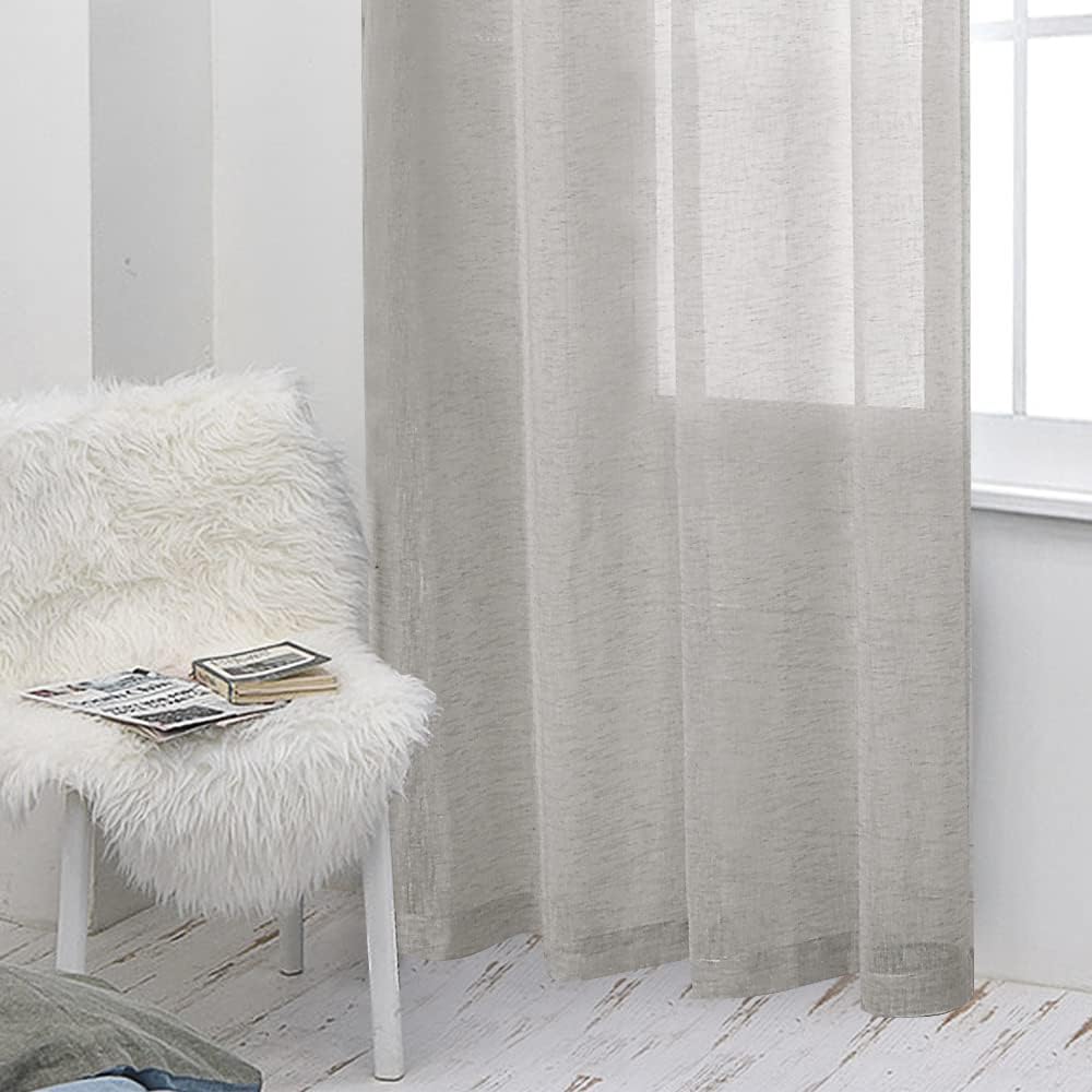 BONZER Cortinas traslúcidas de lino de arpillera para sala de estar, cortinas traslúcidas con ojales en la parte superior de 120 pulgadas de largo,