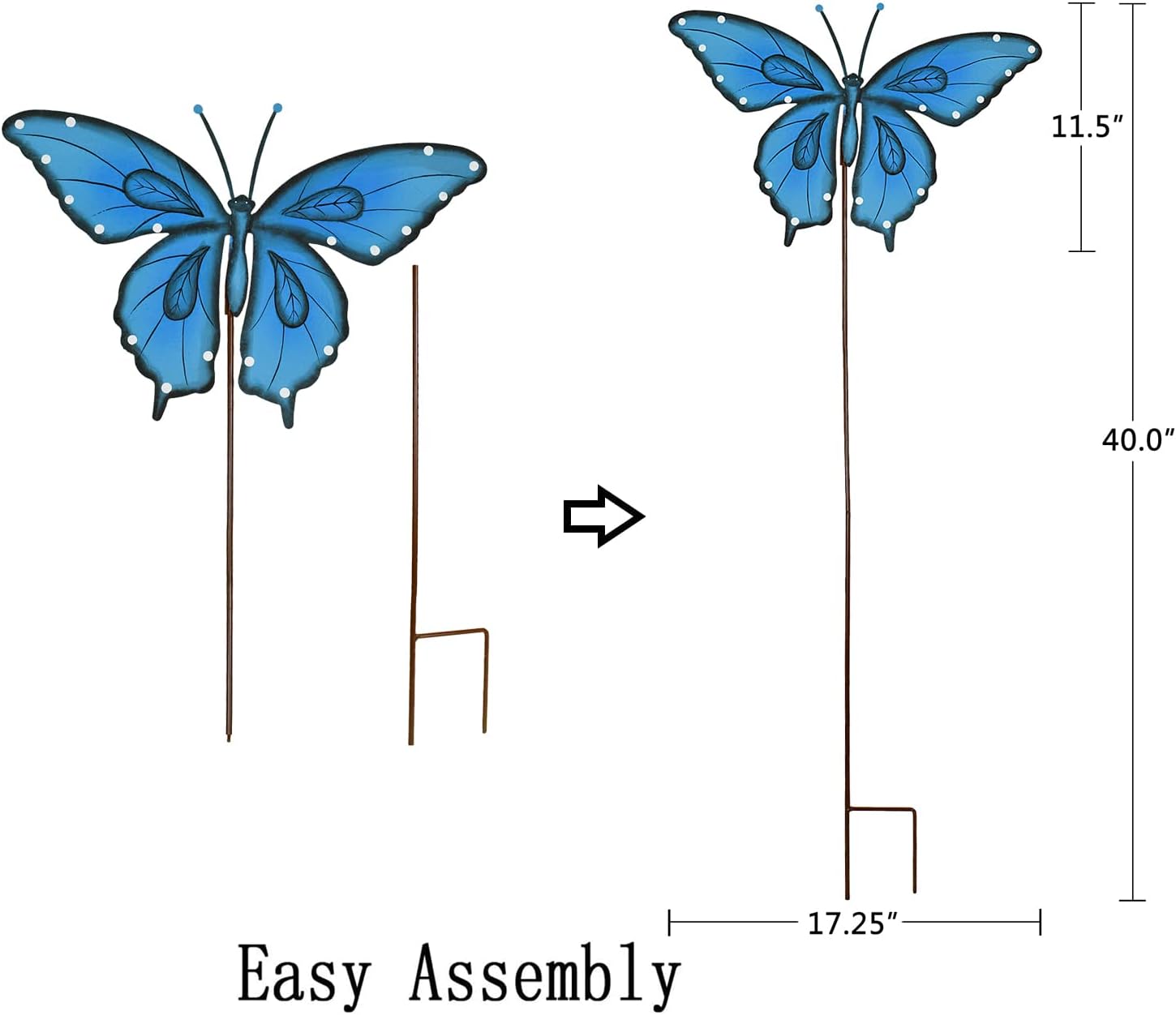 Estacas de metal para jardín, letrero decorativo para patio, decoración de camino, decoración de interiores y exteriores (mariposa azul)