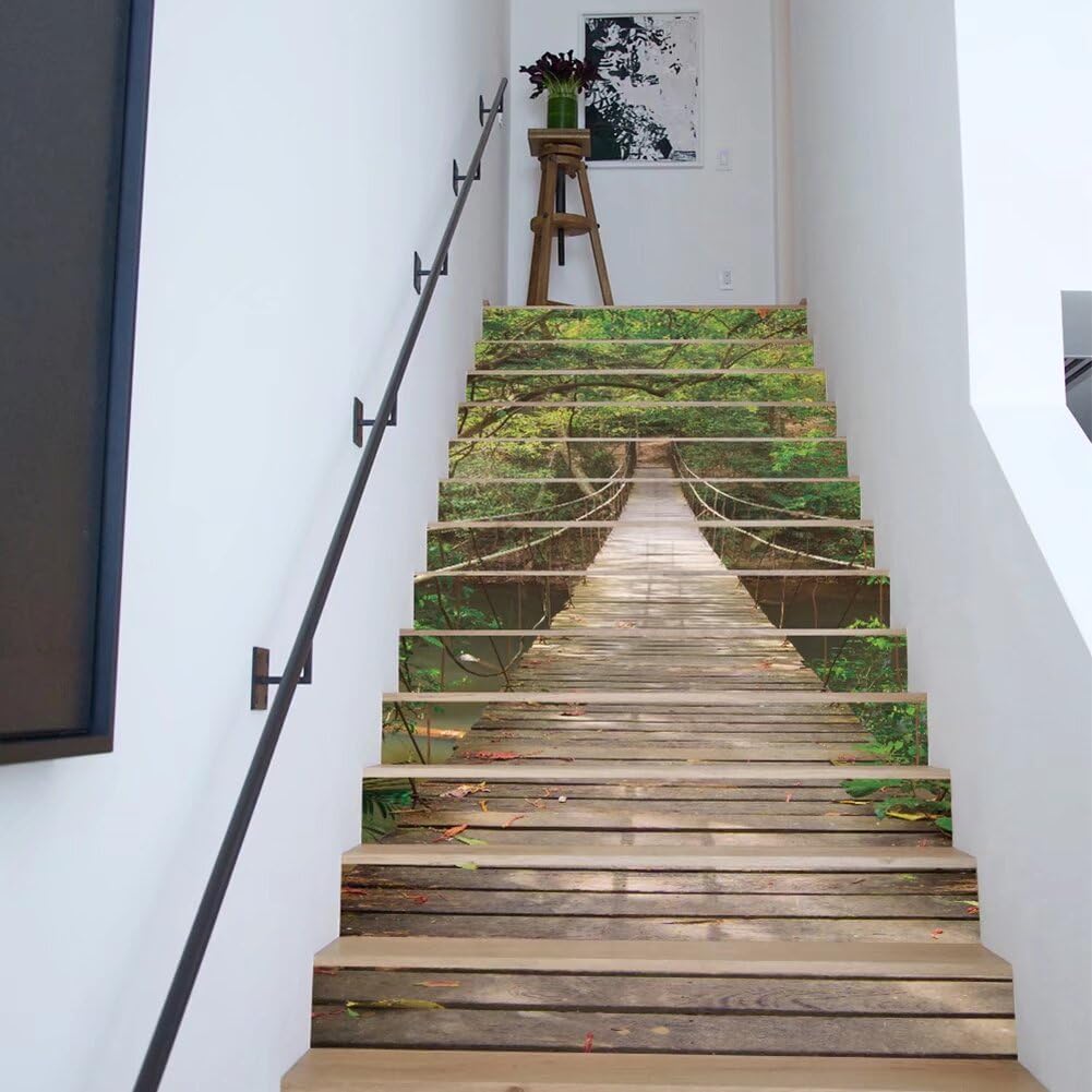 Tifege Calcomanías adhesivas para escaleras, 13 piezas, 3D, papel tapiz para escalera, decoración del hogar, extraíble, 39.3 x 7 pulgadas, FS053