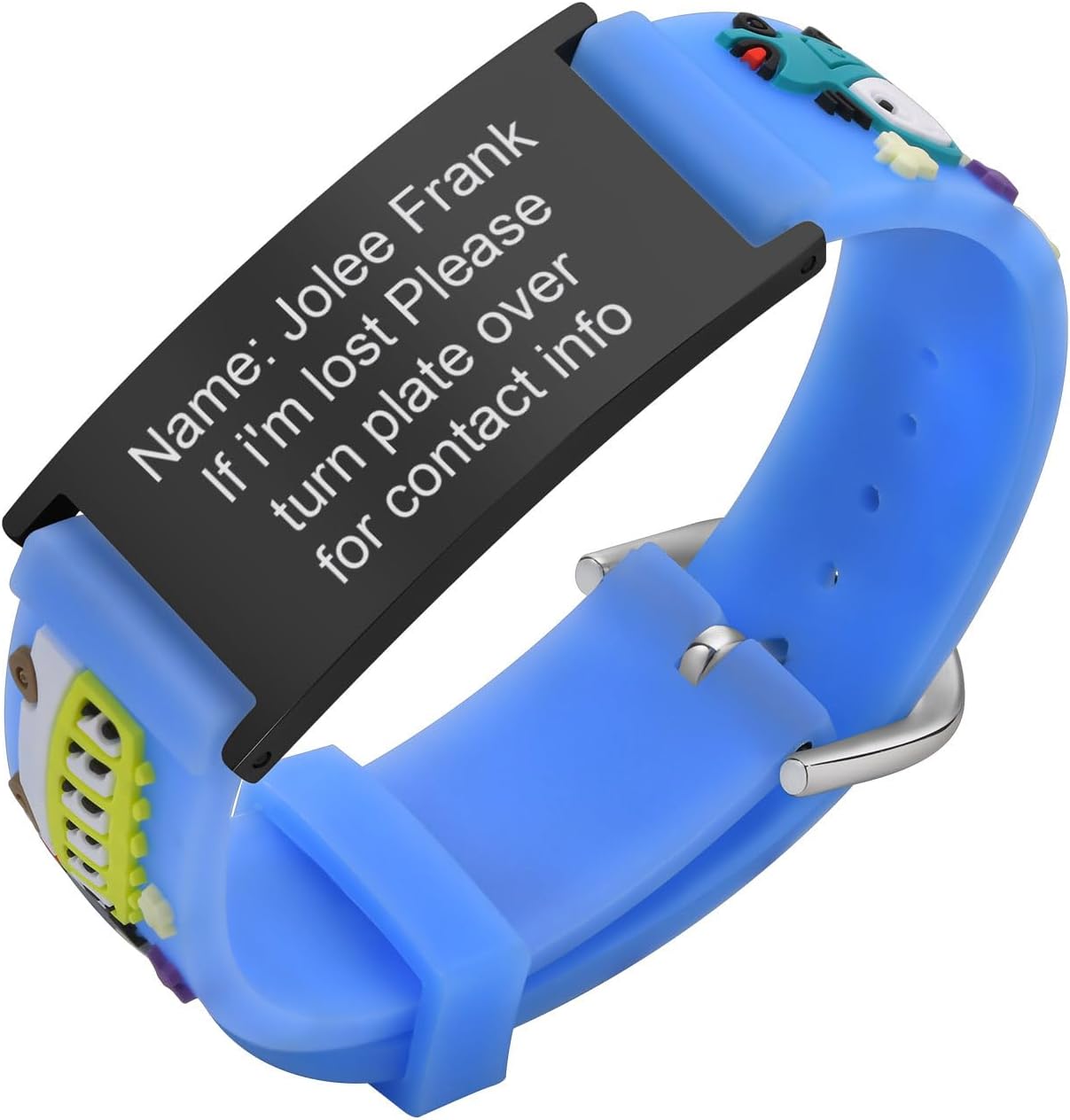 Pulseras de identificación de seguridad para niños, de silicona suave, de acero inoxidable, con grabado gratuito, de varios colores, ajustables,