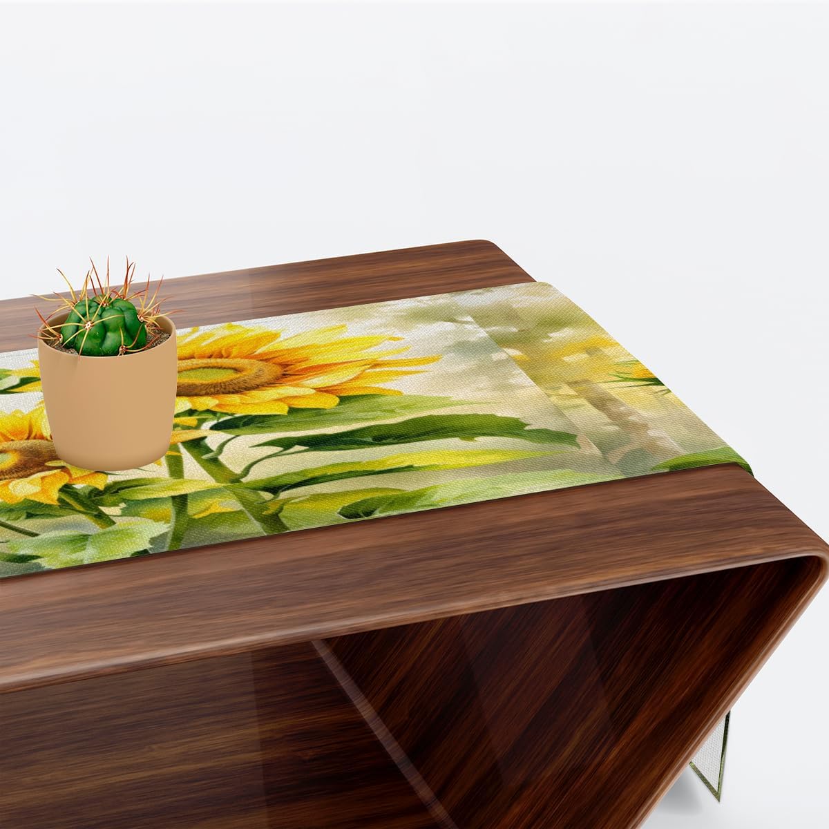 Table Runner Sunny Sunflower, Autumn Rustic Linen Table Cloth Kitchen Dining Table Decor for Home Party 13 x 72 Inches