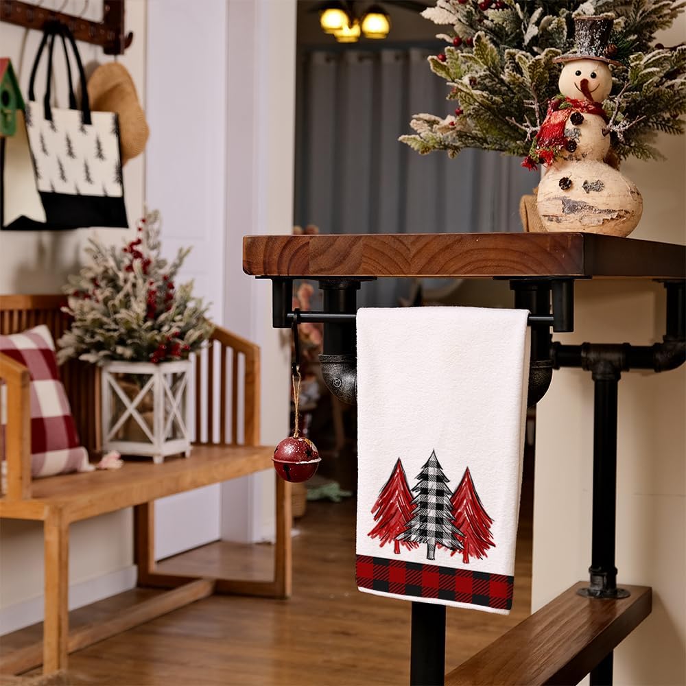 ARKENY AD134 – Juego de 2 paños de cocina de Navidad, diseño de búfalo rojo, árbol de Navidad, 18 x 26 pulgadas, decoración del hogar de granja
