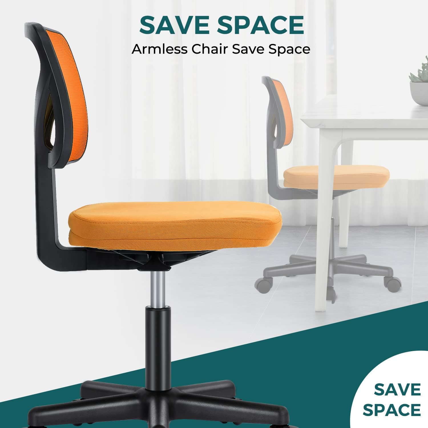 DUMOS Sillas de escritorio sin brazos con ruedas, bonita silla de oficina en casa, sin brazos, ergonómica ajustable giratoria, silla de trabajo con