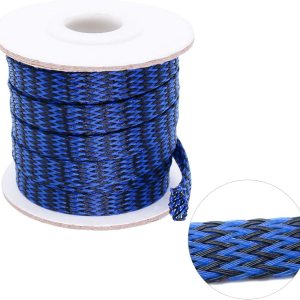 Protector de cable expandible de PET negro y azul para cable de carga USB, cable de alimentación, cable de audio y video, puede proteger al perro Protector de cable expandible de PET negro y azul para cable de carga USB, cable de alimentación, cable de audio y video, puede proteger al perro