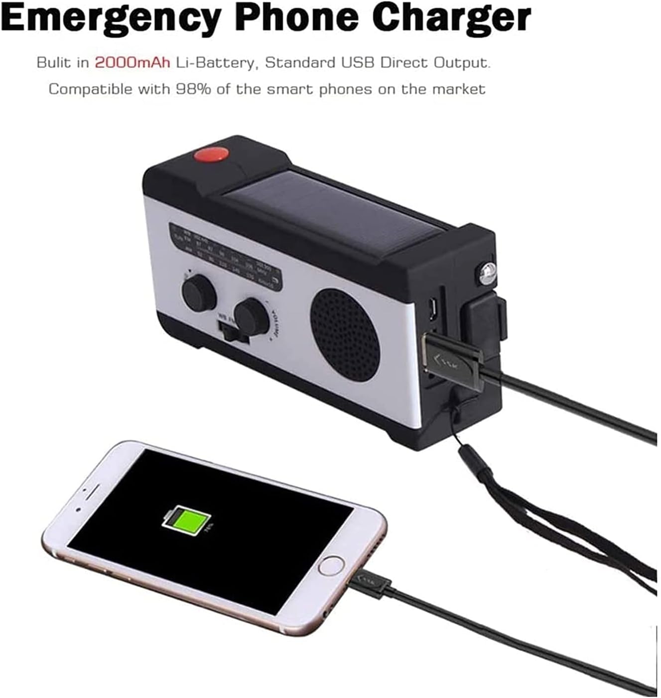 NOAA – Radio meteorológica portátil de emergencia con manivela, 3 linternas LED, sensor de movimiento, lámpara de lectura, alarma SOS, batería