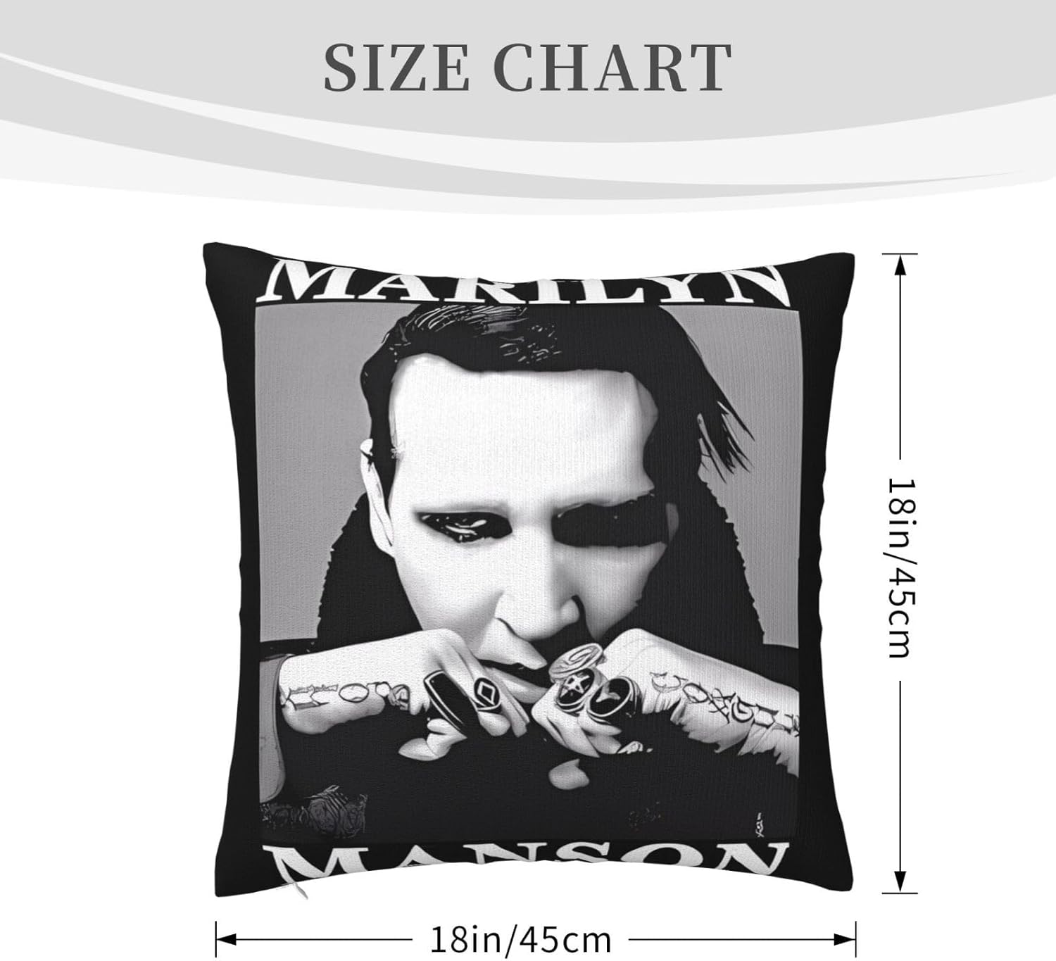 MaryAPerez Funda de almohada decorativa de 18 x 18 pulgadas, diseño de Marilyn Singer Manson, para sofá, automóvil, dormitorio, decoración del hogar