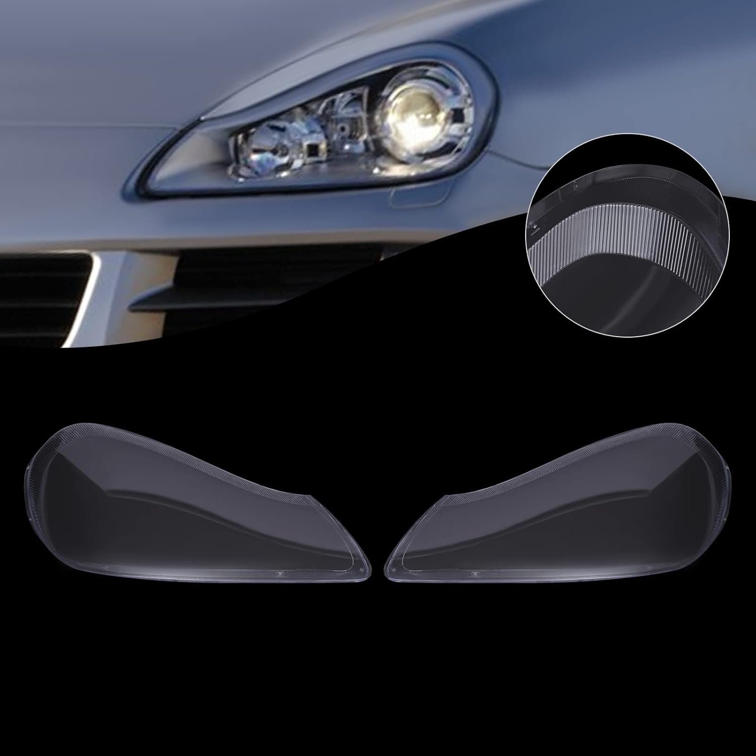CNCEST Par de fundas de lente de faros delanteros, izquierdo y derecho, repuesto de pantalla para faros delanteros, compatibles con Porsche Cayenne