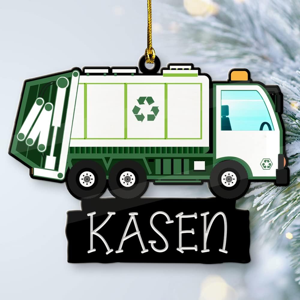 Adorno de Navidad personalizado para camión de basura, adorno de camión de basura, adorno de basurero, regalo de recolector de basura, adorno de