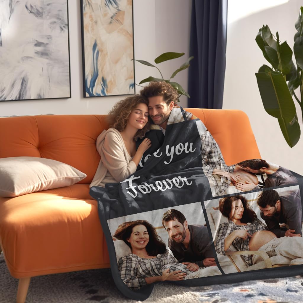 MeMoShe Regalos para parejas, manta personalizada de doble cara con fotos, regalos de cumpleaños para novio, novia, manta personalizada de franela