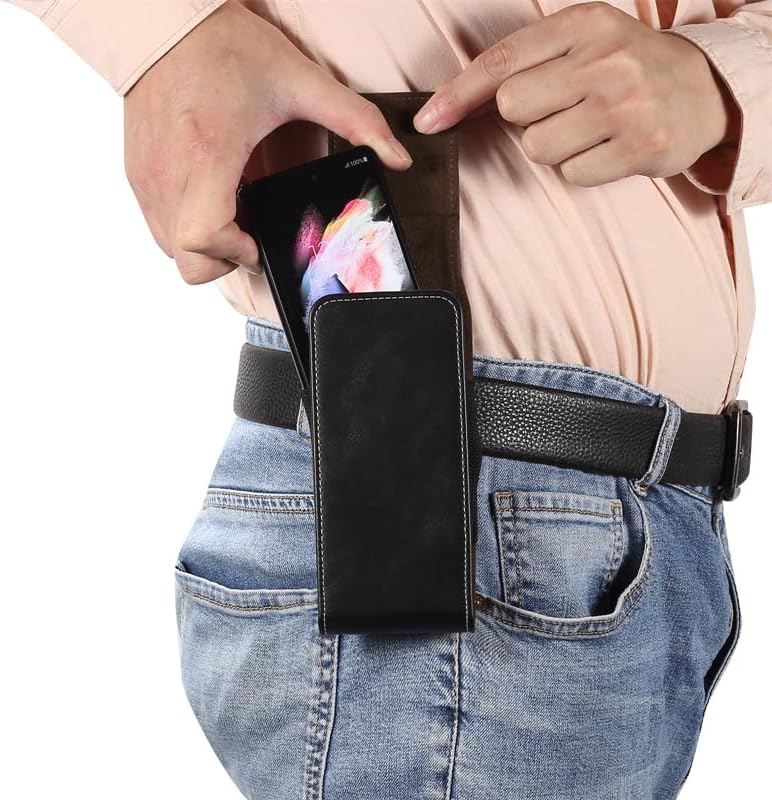 LBYZCASE Funda para teléfono Samsung Galaxy Z Fold 5432 con clip para cinturón, funda clásica de piel sintética con trabilla para cinturón, cierre