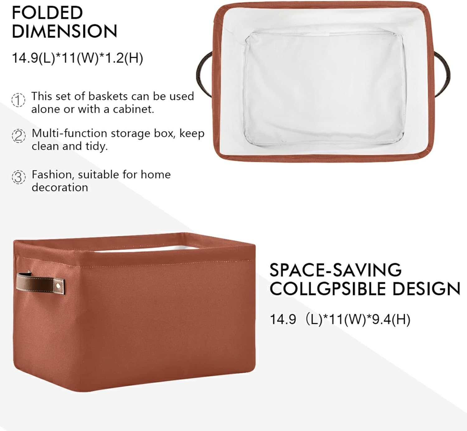 xigua Cesta de almacenamiento de color sólido con asa, cubo de almacenamiento grande plegable para estantes, armario, dormitorio, sala de estar, 1