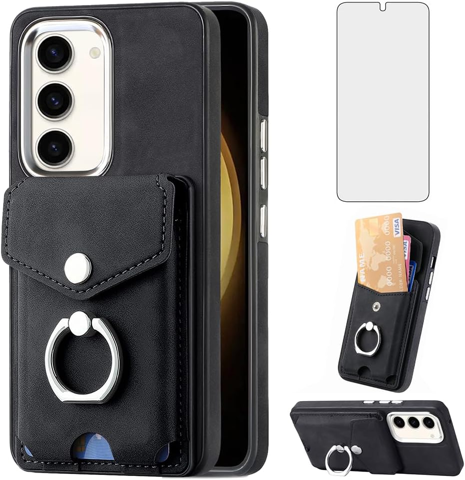 Asuwish Funda tipo cartera compatible con Samsung Galaxy S23 Plus S23+ 5G y protector de pantalla de vidrio templado, soporte para tarjetas, soporte
