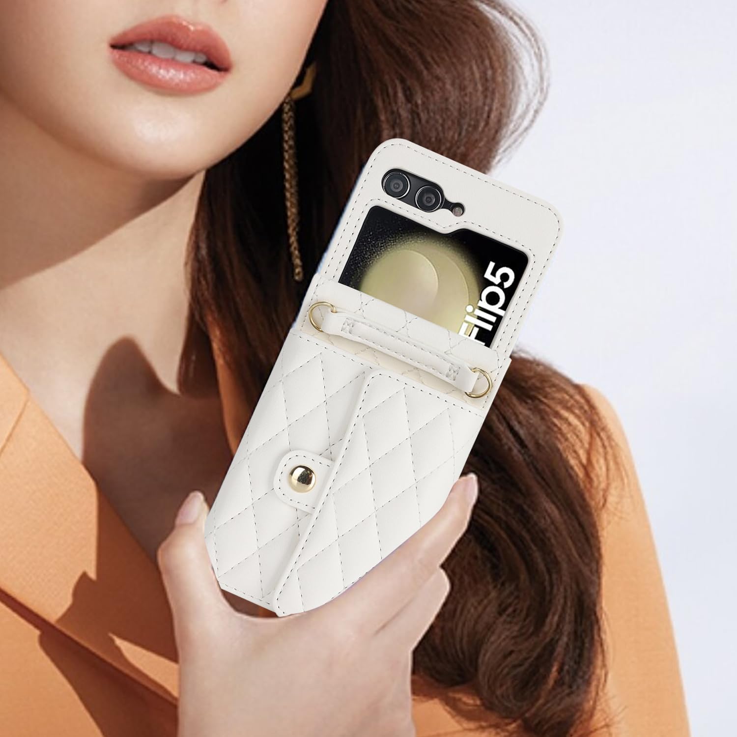 XIZYO Funda para Samsung Galaxy Z Flip 5, bonita funda de cuero tipo cartera con tarjetero y funda cruzada para mujeres y niñas, correa para la