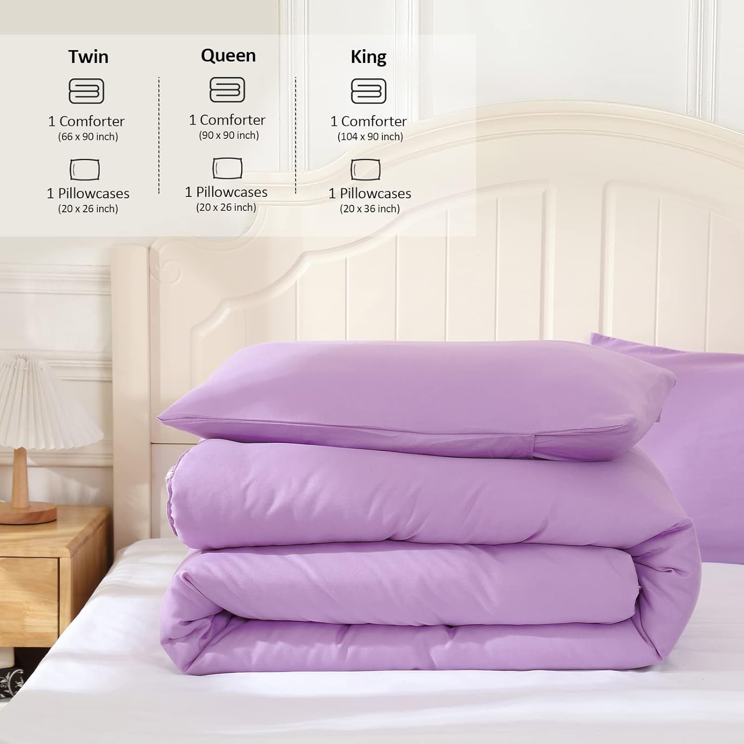 Hiverson Essentials Edredón morado lavanda para cama tamaño Queen, juego de ropa de cama moderno para niñas, suave y ligero, juego de cama de
