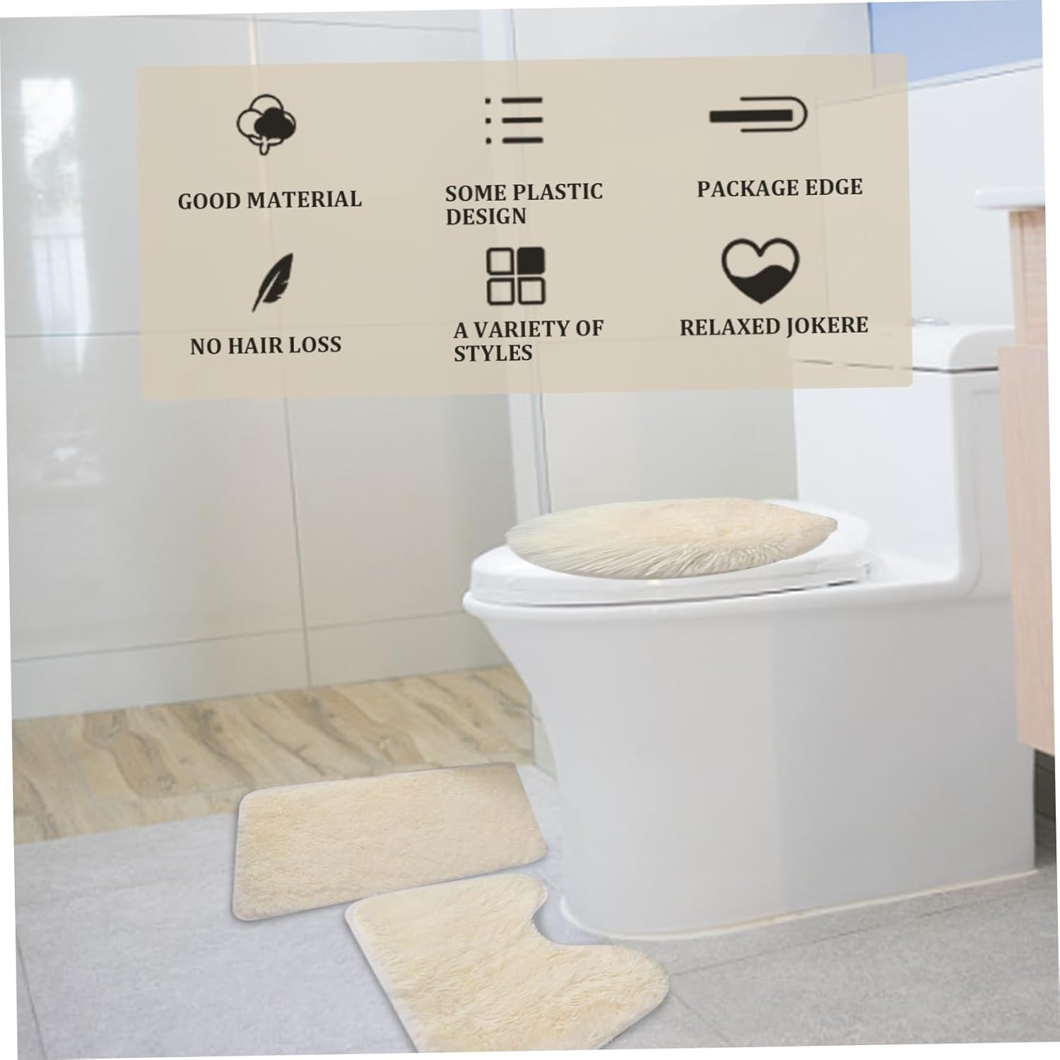 Juego de 3 alfombras de baño, tapete de baño, tapete en U, funda de asiento de inodoro suave de 3 a 1.6 in, de felpa, absorbente de agua,