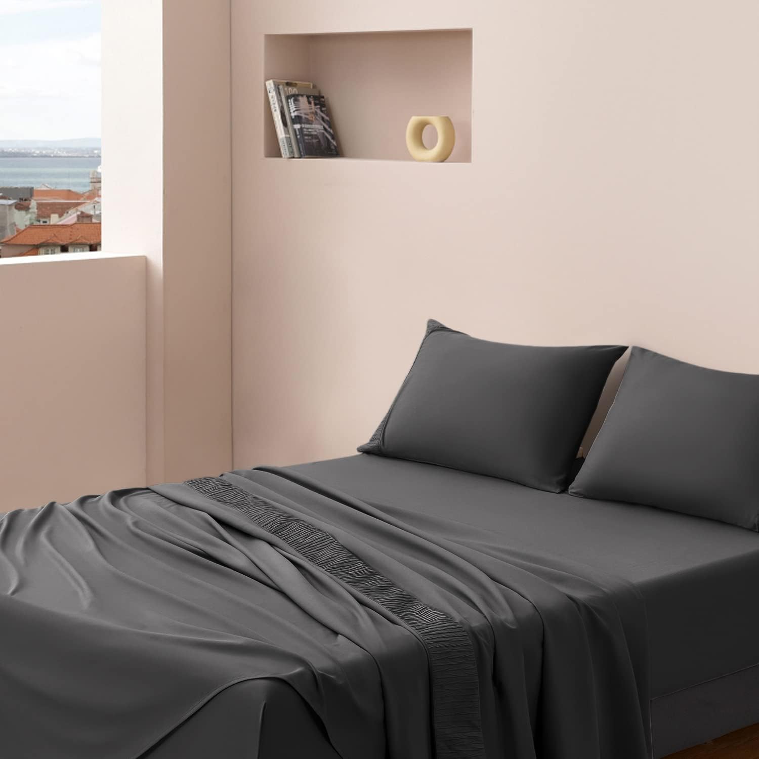 SONORO KATE Juego de sábanas de cama, sábanas suaves de 1800 hilos, sábanas y fundas de almohada de microfibra refrescante, sábanas de 4 piezas