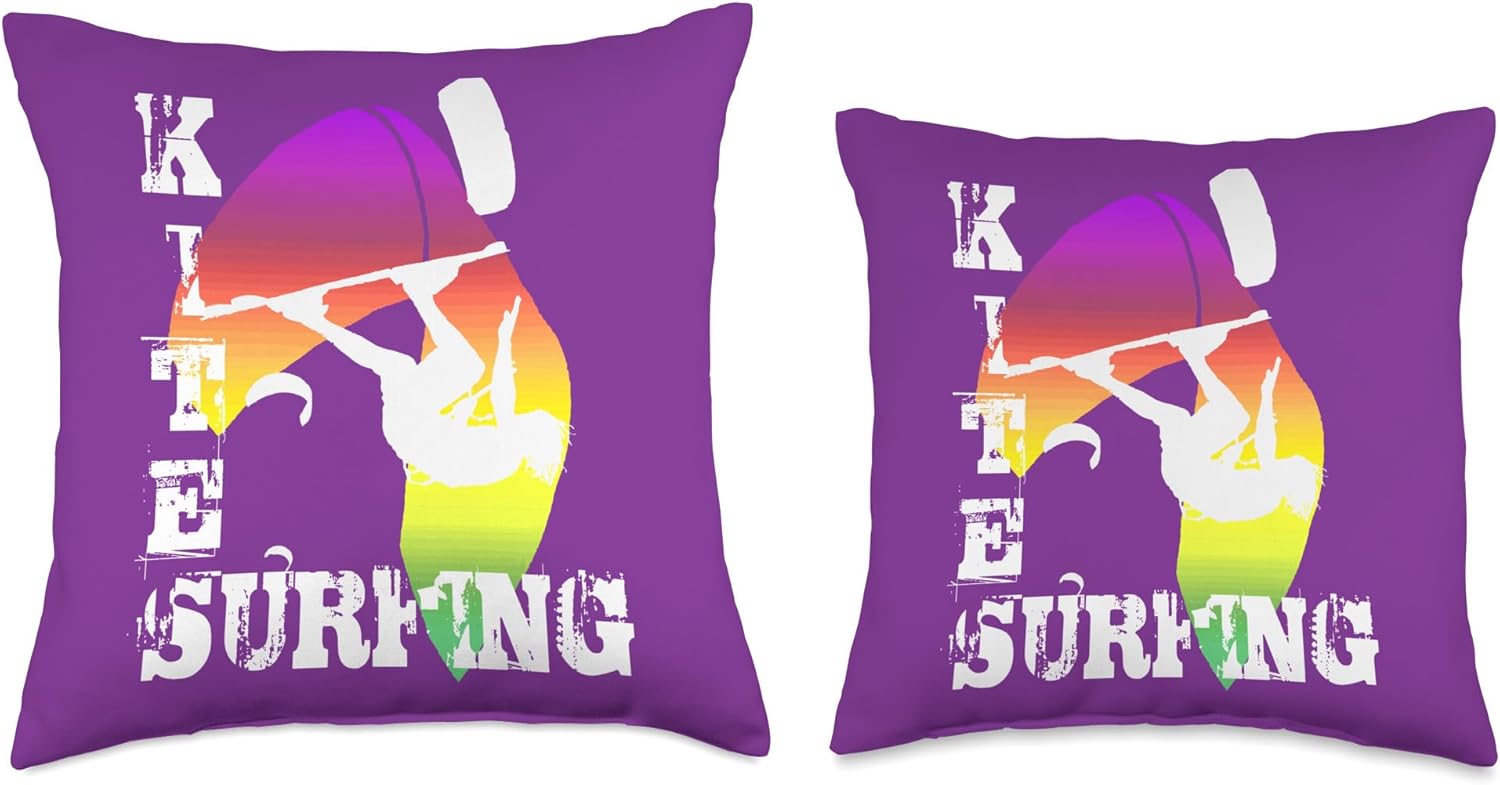 Surfing with Freestyle Kitesurfer and Kite 11 Throw Pillow, 18×18, Multicolor