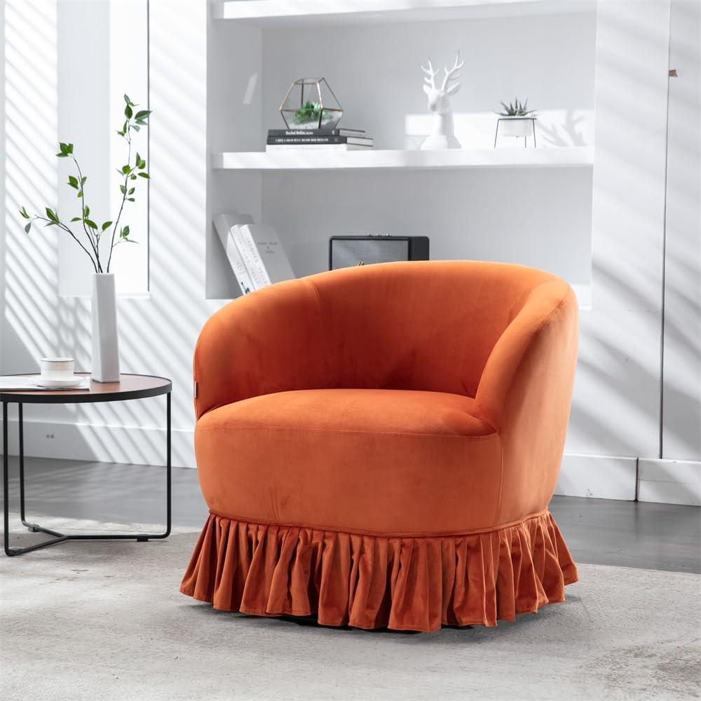 JINS&VICO Silla giratoria con diseño de barril, sillón individual tapizado de terciopelo con base de metal, sillas modernas y cómodas para sala de