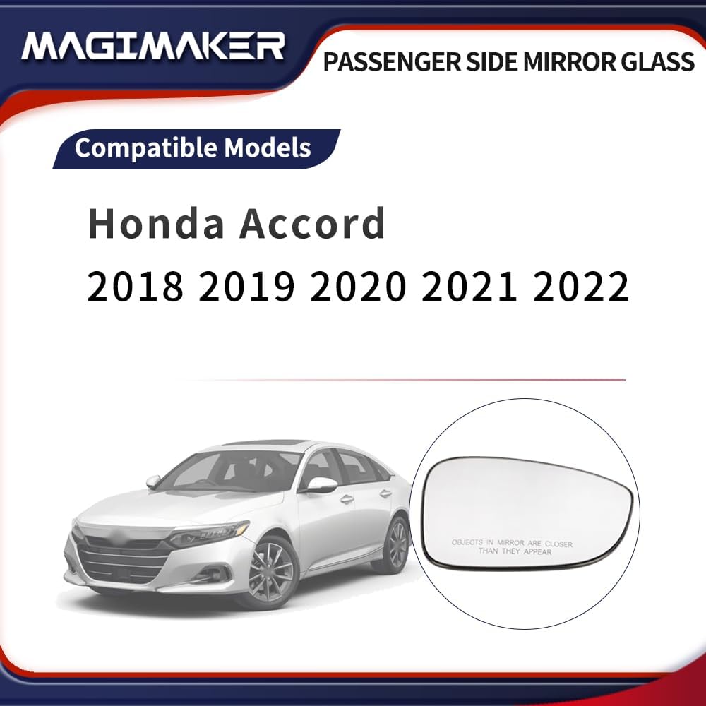 Espejo lateral derecho del pasajero con soporte trasero 76203-TVA-A21 compatible con Honda Accord 2018, 2019, 2020, 2021, 2022, vidrio calefactable