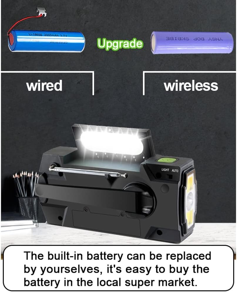 Radio multifuncional manivela solar manivela dinamo accionado AMFMradio meteorológica con luces LED 4000MAh