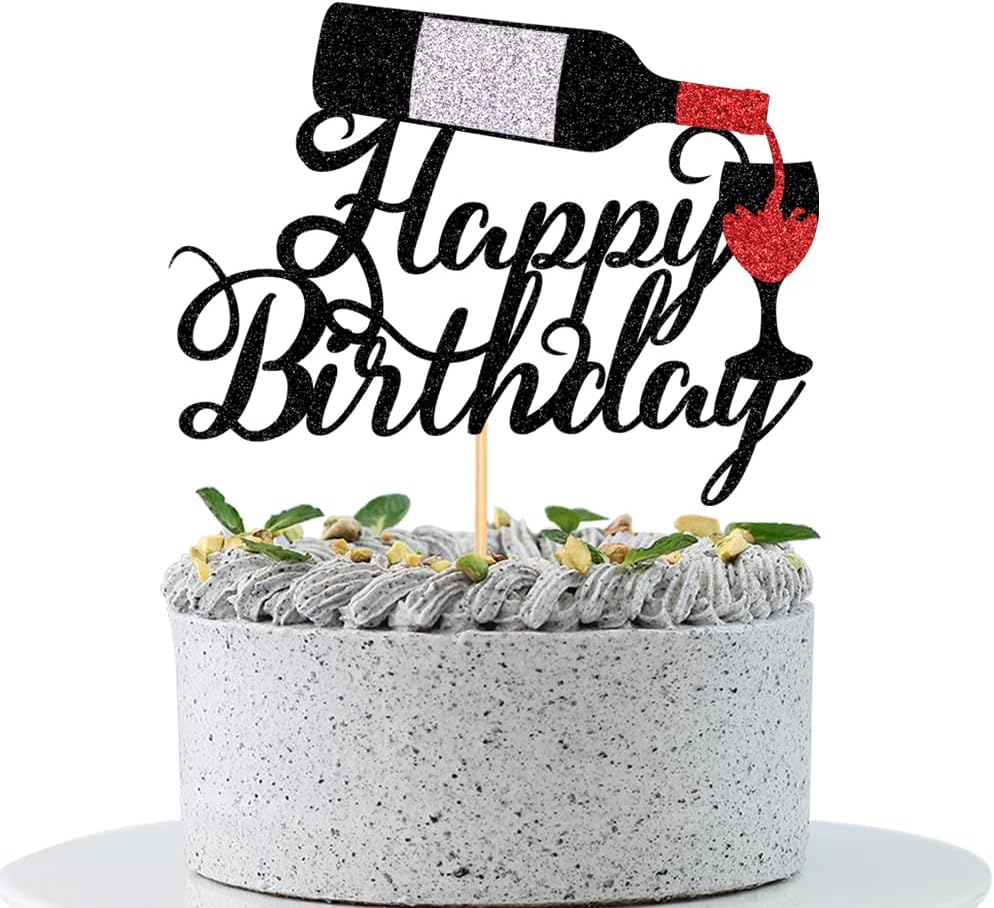 Red Wine Happy Birthday Cake Topper-Cheers & Red Wine Cake Pick for Celebrating Glorymoment Red Wine Theme Birthday Theme Party Supplies