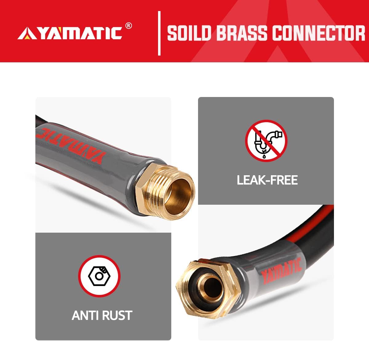 YAMATIC Manguera de jardín de 25 pies, manguera de agua ultra duradera, manguera regular de 58 pulgadas con conector de latón macizo para todo tipo