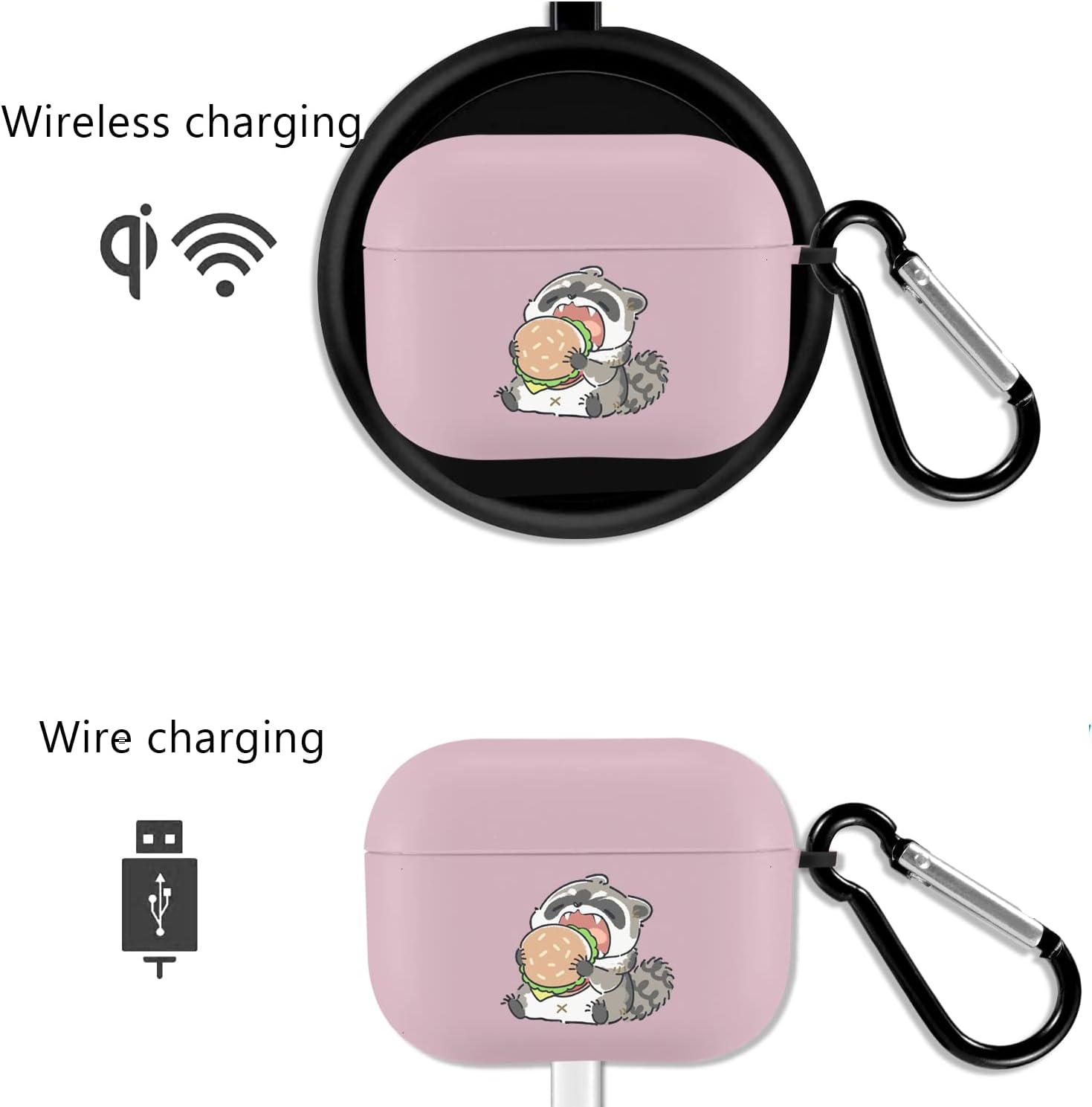 JOYLAND Cute Eat Raccoon Funda compatible con Airpods Pro Pink Soft TPU, soporta carga inalámbrica a prueba de golpes, funda protectora para Airpods