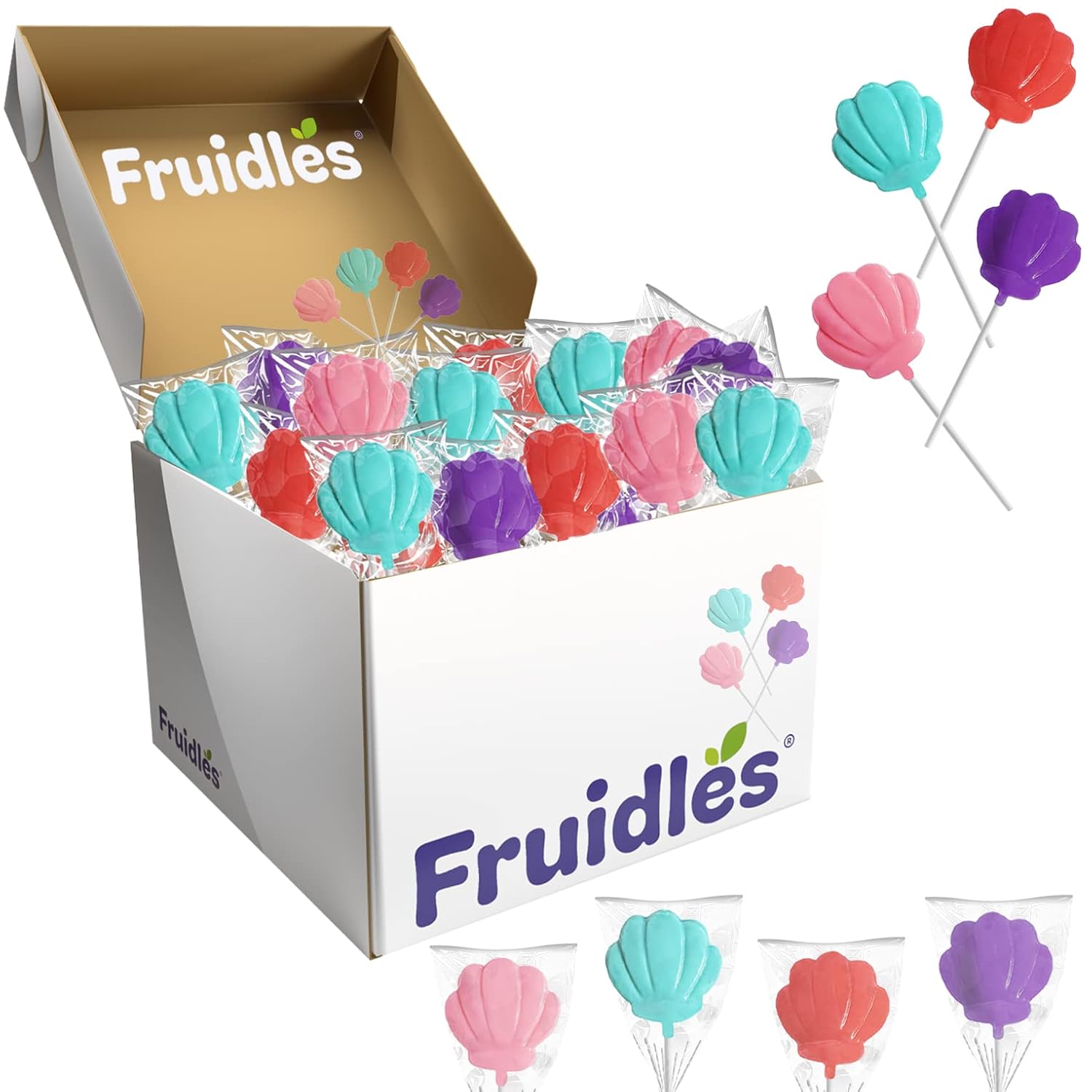 Fruidles Paletas de conchas marinas con temática de sirena, recuerdos de fiesta para tu fiesta de cumpleaños, ventosas envueltas individualmente